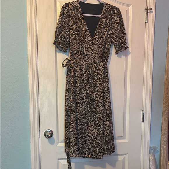Alex Marie Brown and Black Midi Wrap Dress with V-Neck - Picture 1 of 8